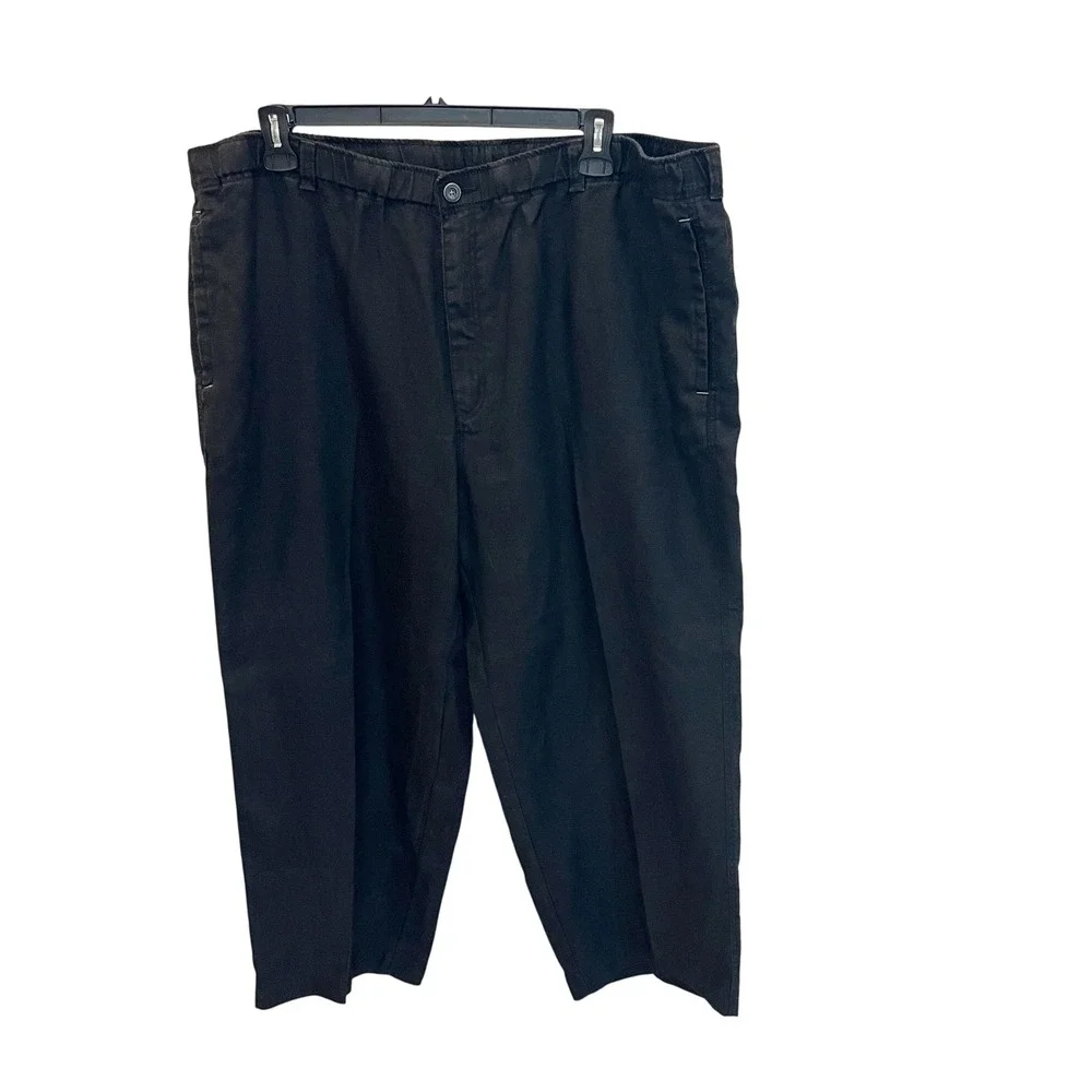 Tommy Bahama Relax Mens Black Linen Elastic Waist Pants Pockets - Size 2XB